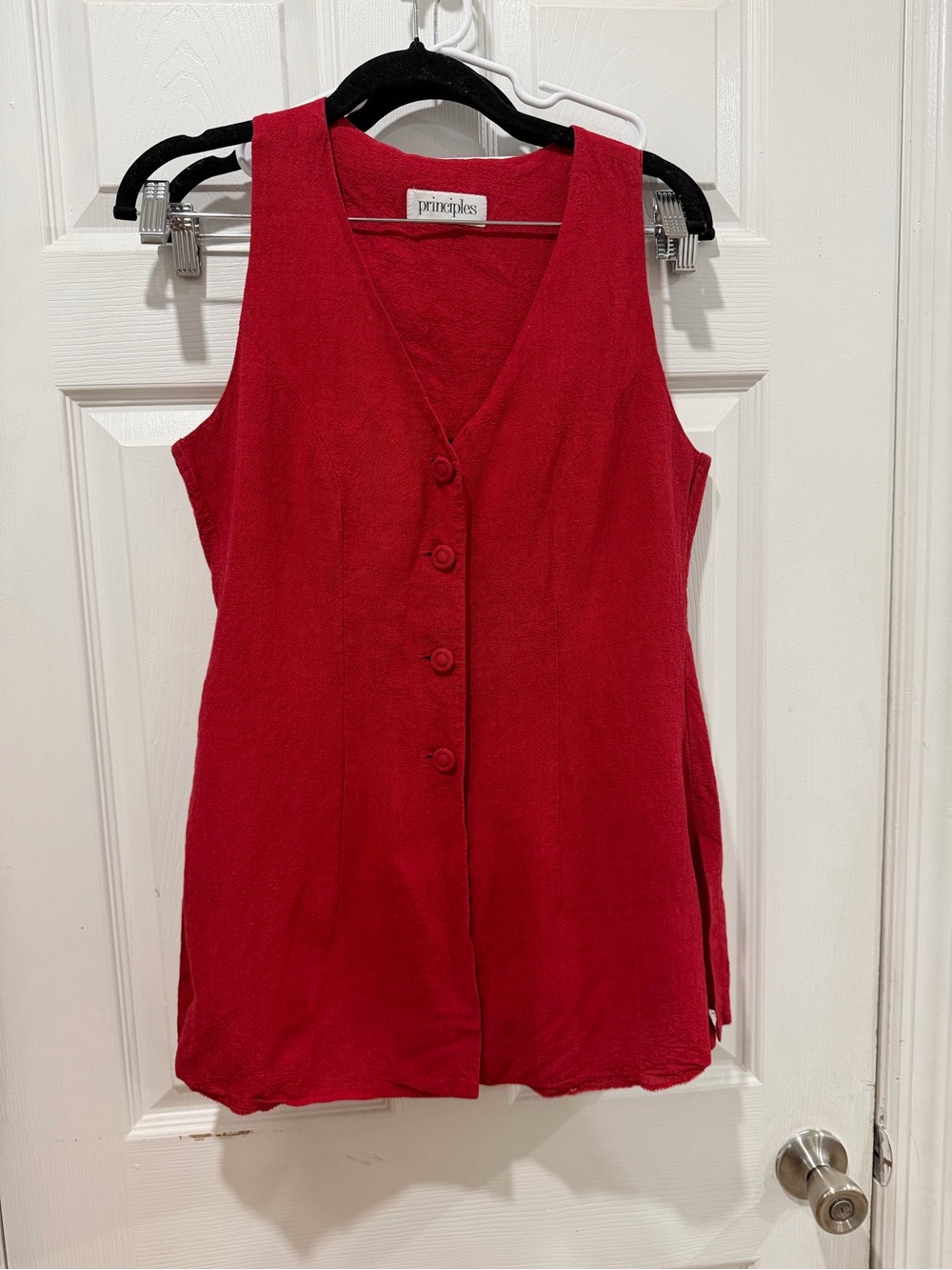 Red Button-Front Sleeveless Top